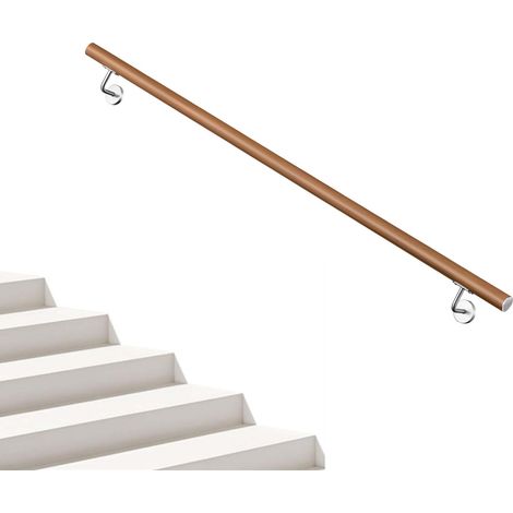 AICA Pasamanos de acero inoxidable 304 acabado madera marrón, 150 cm con 2 soportes, Interior y Exterior (1/5)