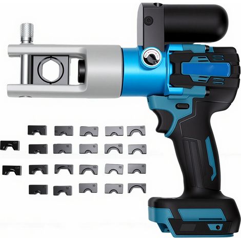 Pince à sertir hydraulique électrique sans fil, batterie, avec 12 matrices de 10 à 300 mm², pour cosses cuivre et aluminium, bleue, opération rapide en 2-4 secondes (1/5)