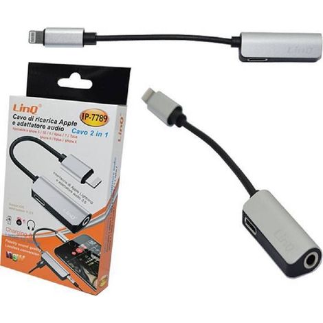 Trade Shop - LADEKABEL AUDIO ADAPTER 2 IN 1 LIGHTNING KOPFHÖRERANSCHLUSS 3,5 MM IPHONE IP-7789 - (1/5)