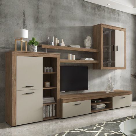 Parete Attrezzata Casies, Mobile Soggiorno 11 Ripiani, Modulabile, 18 Vani, Marrone Rovere (1/5)