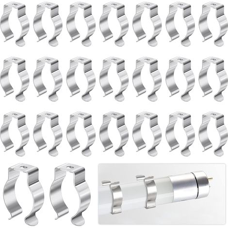 (Argent) Clip de Fixation de Lampe, 30Pcs Tube Fluorescent Support Lampe pour Fixer le Tube de la Lampe pour Éviter l'affaissement, Tube Fluorescent Support Convient aux Lampes T8 et Clip (1/5)