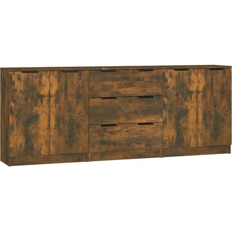 Maison Exclusive - Credenze 3 pz Rovere Fumo in Legno Multistrato (1/5)