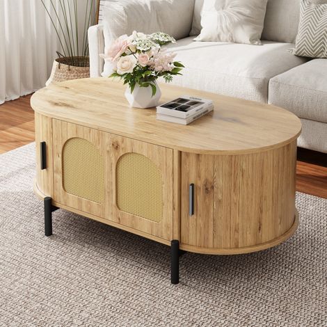 Ovaler Couchtisch mit Stauraum 100x50x40 MDF Natur OKMYHOME (1/5)
