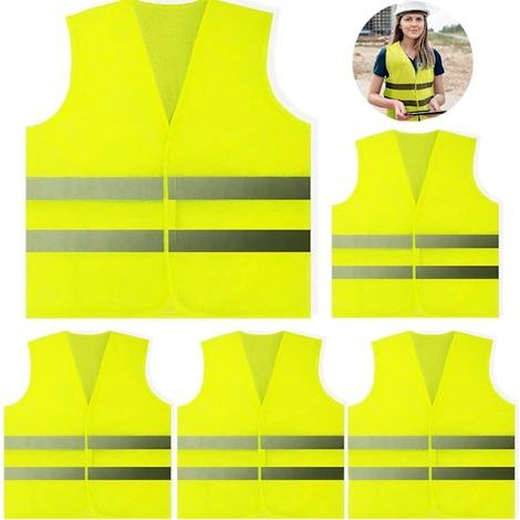 Lot de 5 gilets haute visibilité, gilets de sécurité, gilets réfléchissants taille standard, veste haute visibilité unisexe pour travaux routiers, course à pied, mètres (1/5)