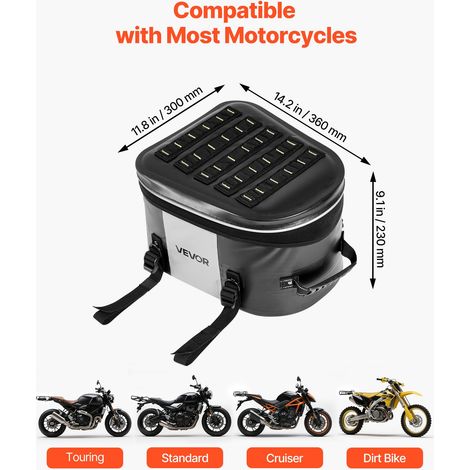 Sacoche arrière de moto 28 L, sac de selle moto en tissu imperméable, sac de rangement pour bagages de sport en plein air, avec poc… (1/5)
