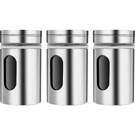 3 Pièces Boîtes à Épices avec Couvercle Pivotant,Bouteille d'assaisonnement en Acier Inoxydable,Pot Epices Set epices Cuisine,pots à épices pour Thé, sel et poivre (1/5)