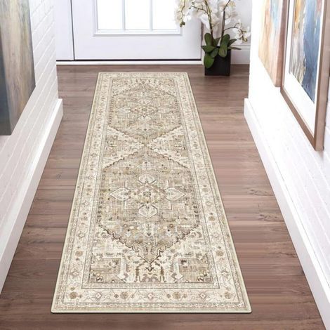 Tapis Couloir 60x180cm Style Bohème Vintage Fausse Laine Antitache Lavable Machine Entrée Cuisine Buanderie (1/3)