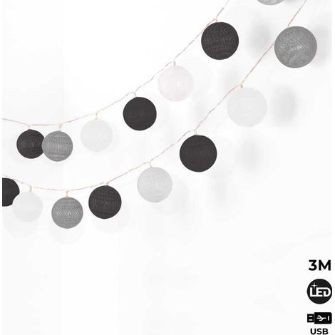 Guirlande boule lumineuse 3mètres IP44 Prise USB - Gris, Noir, Blanc (1/5)