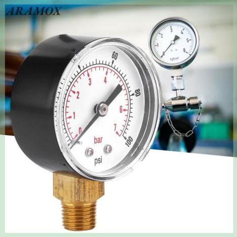 Manomètre 50 mm - Raccord 1/4 BSPT - Pour Carburant Eau Gaz Huile - Plage 0-100 PSI (0-7 Bar) - Laiton (1/4)