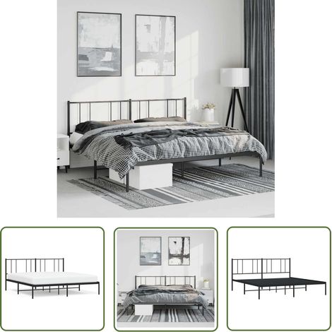 The Living Store Bettgestell mit Kopfteil Metall Schwarz 183x213 cm - Metallbettfundament - Doppelbettgestell - Boxspringrahmen - Schlafzimmermöbel - Schwarzes Bettgestell (1/5)