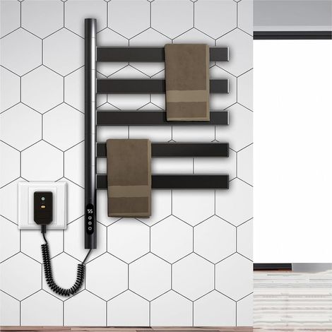 Seche Serviette Electrique, Seche Serviette Electrique Rotatif à 180 avec écran LED/Minuterie/Température Ajustable, Radiateur Electrique Seche Serviette avec Température Constante,Black (1/5)