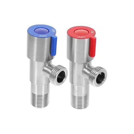 Lot de 3 robinets d'angle en acier inoxydable pour WC et chauffe-eau, filetage G1/2, réglage de l'eau chaude et froide, 2 robinets + ruban d'étanchéité (1/5)