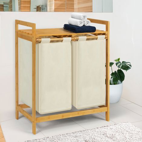 Cesto de ropa 2 bañeras tejido bambú BEA crudo (1/5)