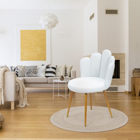 FLASIDU - Chaise de bureau – Chaise de coiffeuse – Revêtement en flanelle – Dossier en forme de pétale – Pieds en métal – Dimensions : 50 × 50 × 80 cm – Blanche (1/5)