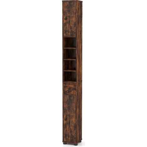 Colonne de salle de bains marron café avec 1 tiroir et étagères réglables, anti-basculement, pour salle de bains et petits espaces