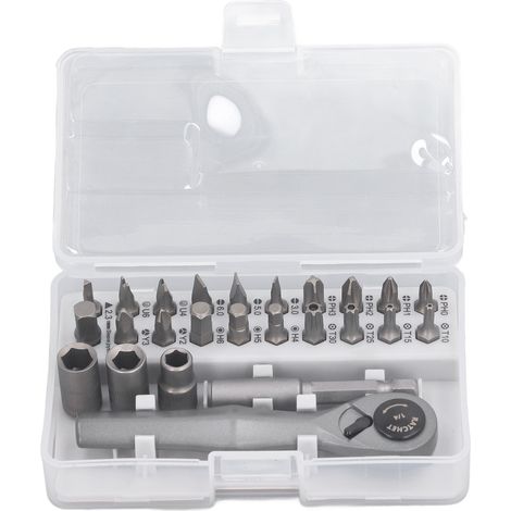 SJLERST Jeu de clés à cliquet,Jeu d'embouts de tournevis à cliquet hexagonal, Kit de vis multifonctionnel en acier CRV à haute torsion avec 23 embouts pour l'entretien (1/5)