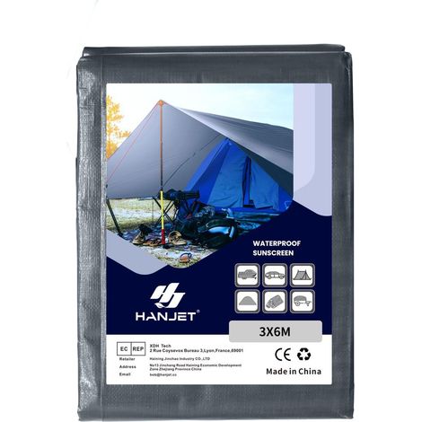 Bâche imperméable - En polyéthylène - 260 g/m² - Gris - Bâche de protection solide - Pour la maison, les bateaux, les voitures, la piscine - Recyclable (3 x 6 m) (1/5)