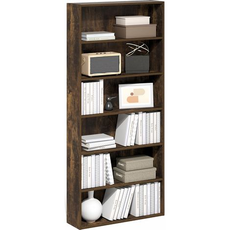 Étagère, Bibliothèque À 6 Niveaux avec Étagère Ouverte, Étagère De Rangement Cubique, 17,8 X 61 X 134,6 Cm, pour Salon, Chambre, Bureau, Couleur Pin Ambré (1/5)