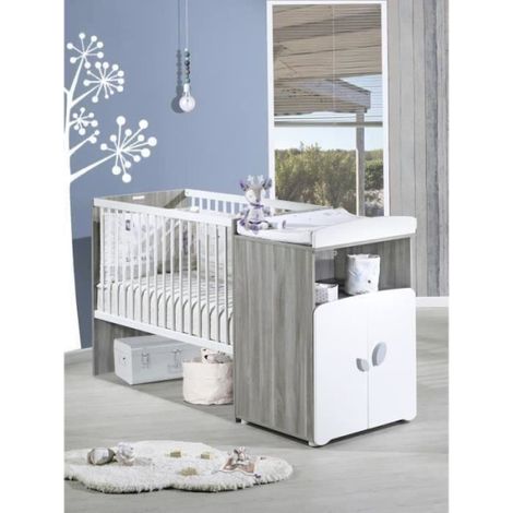 Lit combiné - 120x60cm - Evolutif en 90x190cm - Babyprice Leaf - En bois gris (1/3)