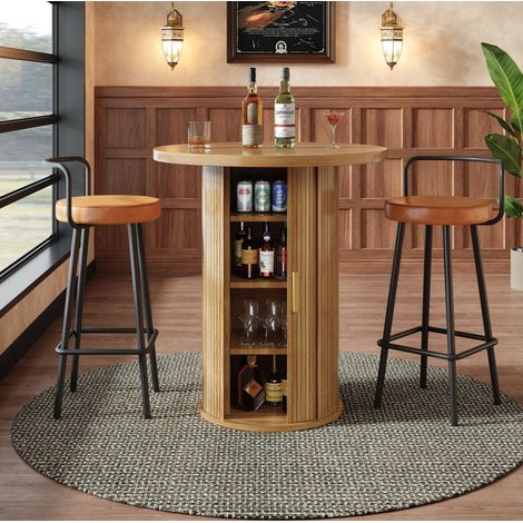 Bartisch 60/60/91,6 cm in Holzoptik mit Stauraum, elegantes und stabiles Design (1/5)