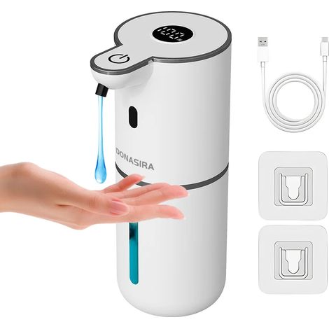 (P18 Blanc-Gels) Distributeur de savon portable 380 ml avec écran HD sans contact, contrôle mousse/liquide réglable sur 6 niveaux, capteur intelligent et flacon de shampoing. (1/5)