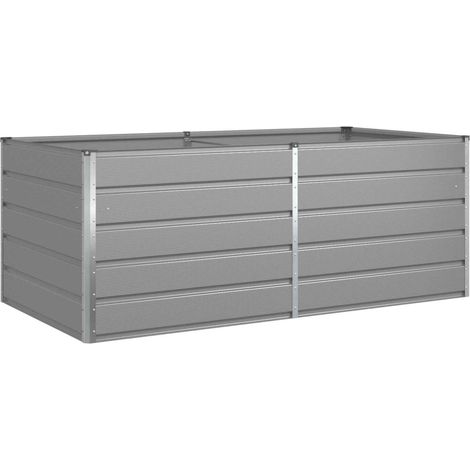 Jardinière rectangulaire moderne 195 x 100 x 45 cm design industriel extérieur en acier galvanisé gris clair (1/5)