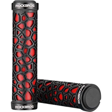 Puños de bicicleta, puños de goma, diámetro 22mm, color negro y rojo (1/5)