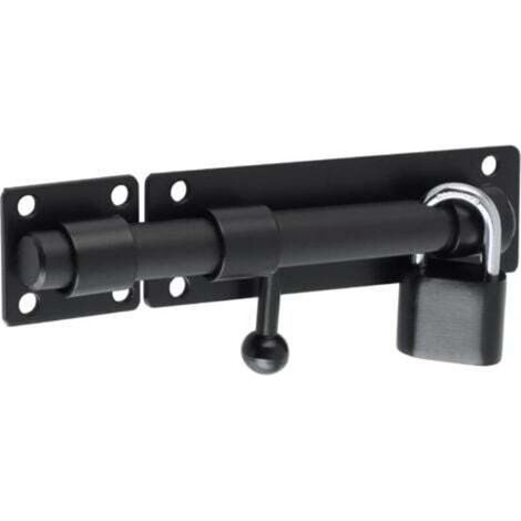 Verrou coulissant en acier inoxydable noir mat avec cadenas, pour portail, jardin, abri de jardin, tige de 15 cm (1/4)