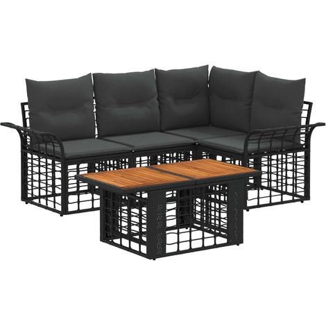 Set Divano da Giardino 5 pz Nero e Grigio scuro polyrattan vidaXL (1/5)