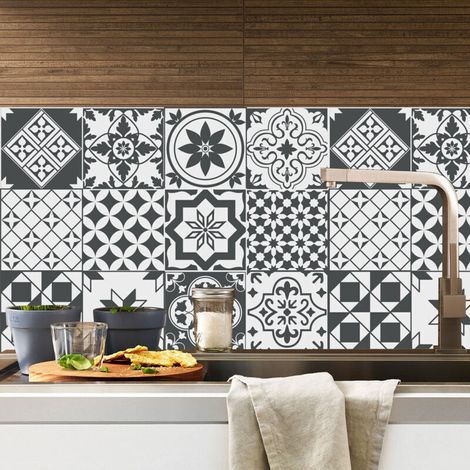 20-piece self-adhesive wall stickers, 20cm x 20cm – Imitation ceramic and cement tiles – Easy application – Moisture and UV resistant (1/5)