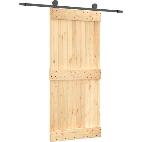 Sliding Door Natural and Black 90 x 210 cm Solid Pine Wood vidaXL (1/5)