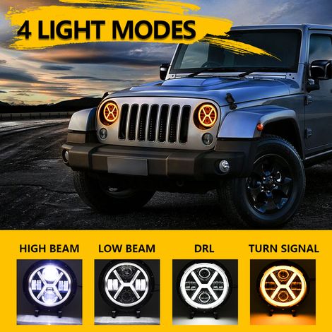 Phare LED pour voiture et moto de 7 pouces, 1 pièce, 500W 6000K 30000LM, étanche IP67, DRL/clignotant/feux de croisement/feux de route