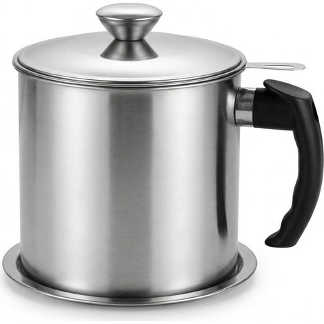 1,8 L Passoire à Huile de Friture, Pot de Graisse en Acier Inoxydable avec Crépine à Mailles Fines et Couvercle Anti-Poussière pour Stocker l'huile de Friture (1.8L) (1/5)