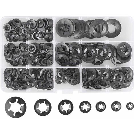 280 Pcs Rondelles De Blocage Rondelles De Verrouillage, Rondelles À Verrouillage Rapide De Rondelles De Verrouillage En Acier M3 M4 M5 M6 M8 M10 M12, 7Tailles, Noir