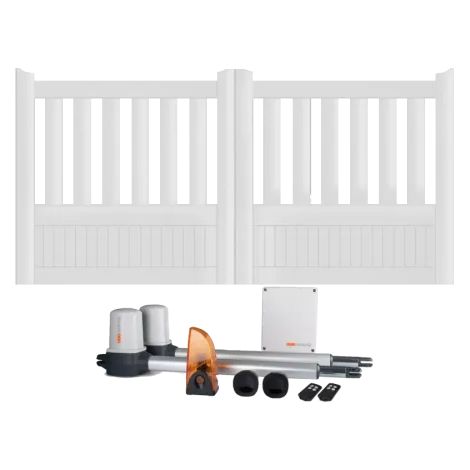Portail battant électrique PVC blanc avec moteur Sentinel H 125 x L 250 ÉTRETAT