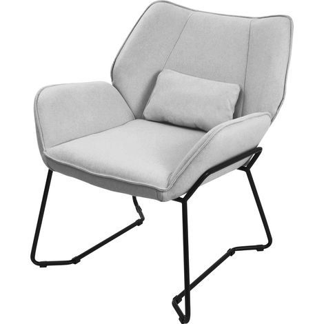 ML-Design Loungesessel Hellgrau, Relaxsessel mit Leinenbezug und schwarzen Metallbeine, Wohnzimmerstuhl mit Armlehne & Rückenlehne, Polsterstuhl mit Kissen, Ohrensessel ergonomisch, Einzelsofa modern