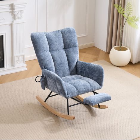 Sillón balancín de chenilla azul 63x92x89 cm con almacenaje -FLORAGRACE (1/5)