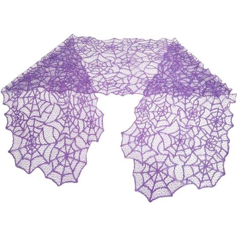 Décoration de table Halloween : Drapeau en dentelle tricotée à motif toile d'araignée (violet, 72 x 13 pouces) (1/5)