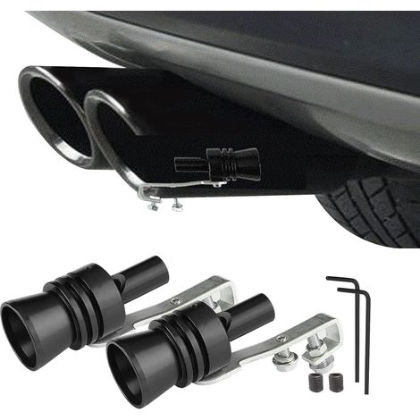 Lot de 2 sifflets turbo pour voiture - Alliage d'aluminium - Universel - Taille XL - Noir - Simulateur de son turbo pour pot d'échappement (1/5)