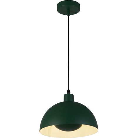Searchlight Mars Suspension à 1 lampe en forme de dôme, métal vert mat et intérieur crème (1/4)