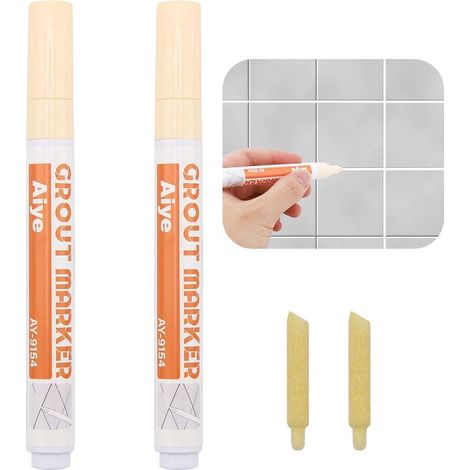 2 pcs Stylo Joint Carrelage Marqueur, Crayon À Joints Beige, Stylo de Réparation de Carrelage, Pour Restaure Joints Carrelage Murs, Carreaux de Mur Plancher de Salle de Bain (1/5)