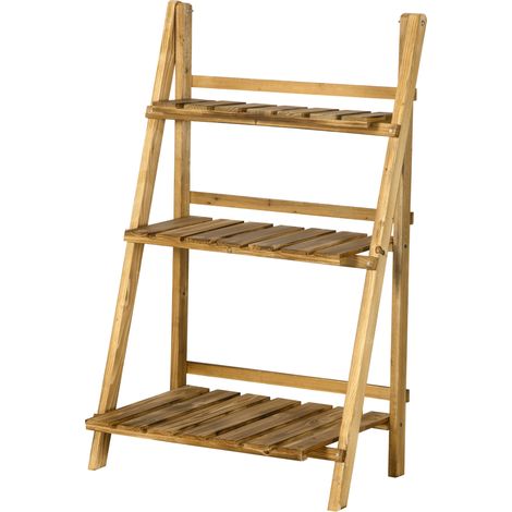 Etagère à plantes pyramidale échelle pliante 3 étagères 60 x 37 x 93 cm marron