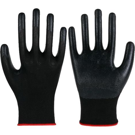 12 Paires de Gants de Travail enduits de Latex, Gants en Nitrile résistants et antidérapants pour Le Jardinage, la Construction et la Fabrication (Noir) (1/5)