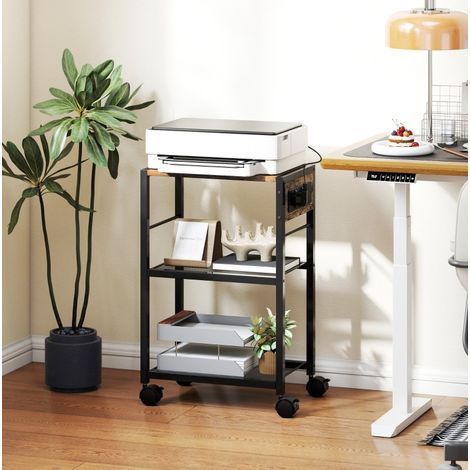 Support imprimante sur roulettes avec prises USB et USB-C, 40 kg, brun rustique OKMYHOME (1/5)