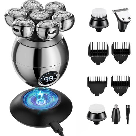 Rasoir de crâne et de cuir chevelu 7D pour hommes, Beedove Rasoir électrique 6 en 1 utilisable sur peau sèche ou humide pour le visage et le crâne - MM-AquaForge (1/5)