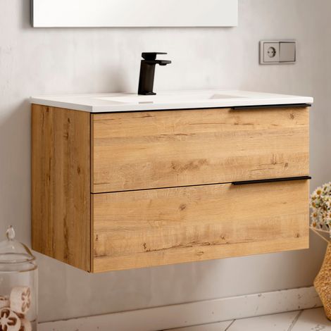 THE BATH POINT Mueble de Baño Con Lavabo Triskel, Roble con Preciosa Veta, Ancho de 60 cm (1/5)