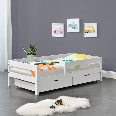 Kinderbett Borgarnes 90x200 cm mit Rausfallschutz und Schubladen Weiß [en.casa] (1/5)
