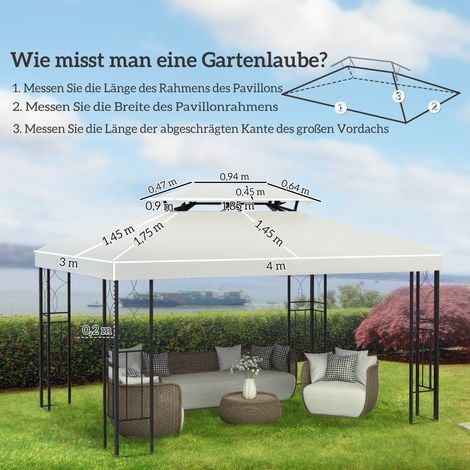 Toit de rechange Outsunny pour tonnelle 3 x 4 m, imperméable, double toit, en polyester blanc crème, pour tonnelle de jardin. (1/5)
