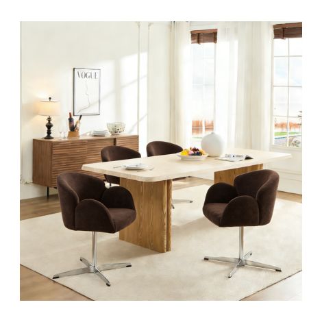 Silla giratoria tapizada marrón con base metálica OKMYHOME (1/3)