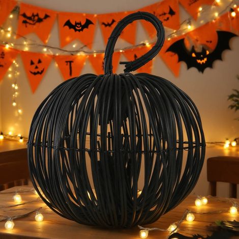 Citrouille En Osier - Décoration Automnale Pour Halloween Et Thanksgiving - 24 Cm - Noir (1/5)